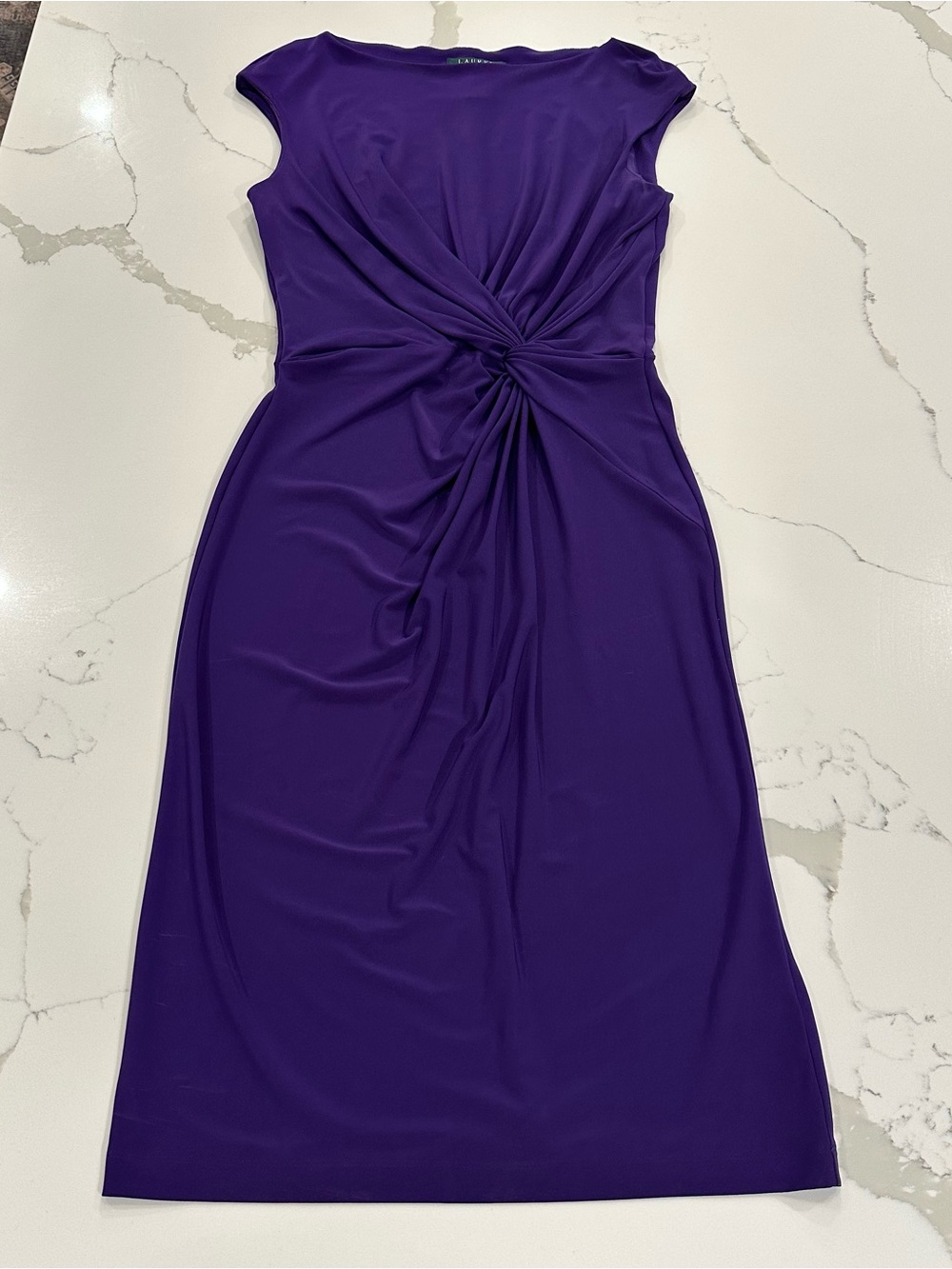 Lauren Ralph Lauren Purple Twist Dress Women 10 Cocktail Draped Sheath Knot Midi